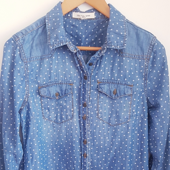 LIFE IN PROGRESS Blue Denim Button Down Shirt - Picture 2 of 12